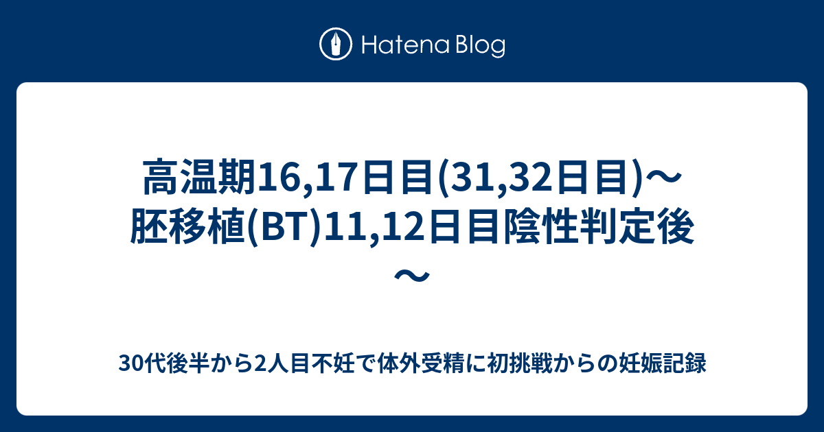 高温期16 17日目 31 32日目 胚移植 Bt 11 12日目陰性判定後 30代後半から2人目不妊で体外受精に初挑戦からの妊娠記録