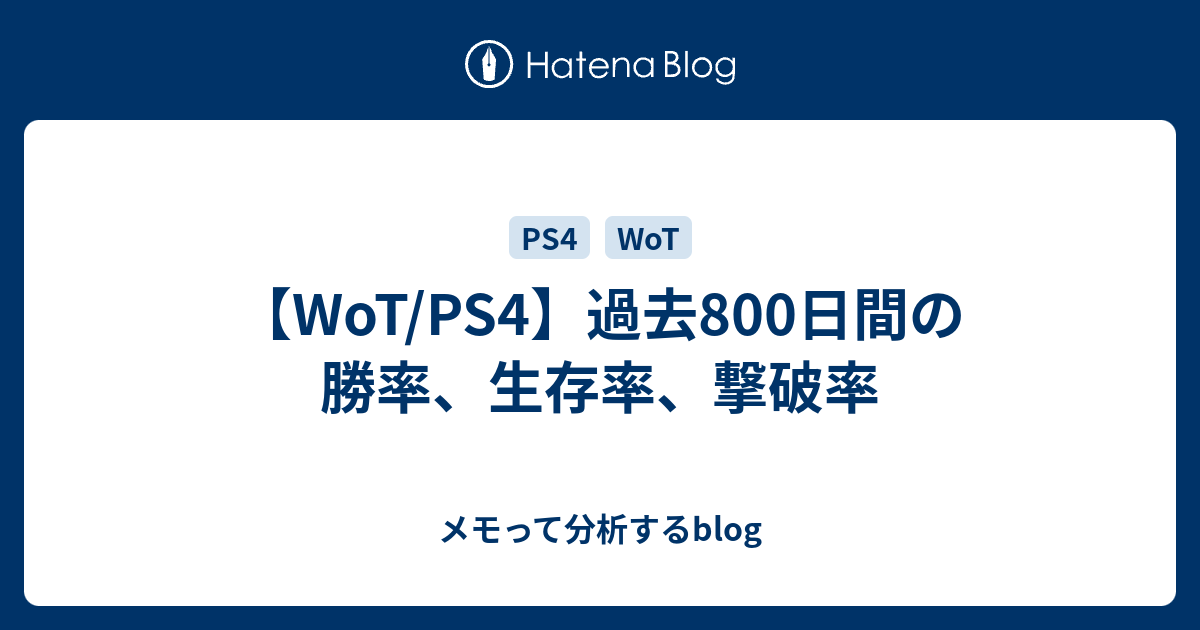 Wot Ps4 過去800日間の勝率 生存率 撃破率 メモって分析するblog