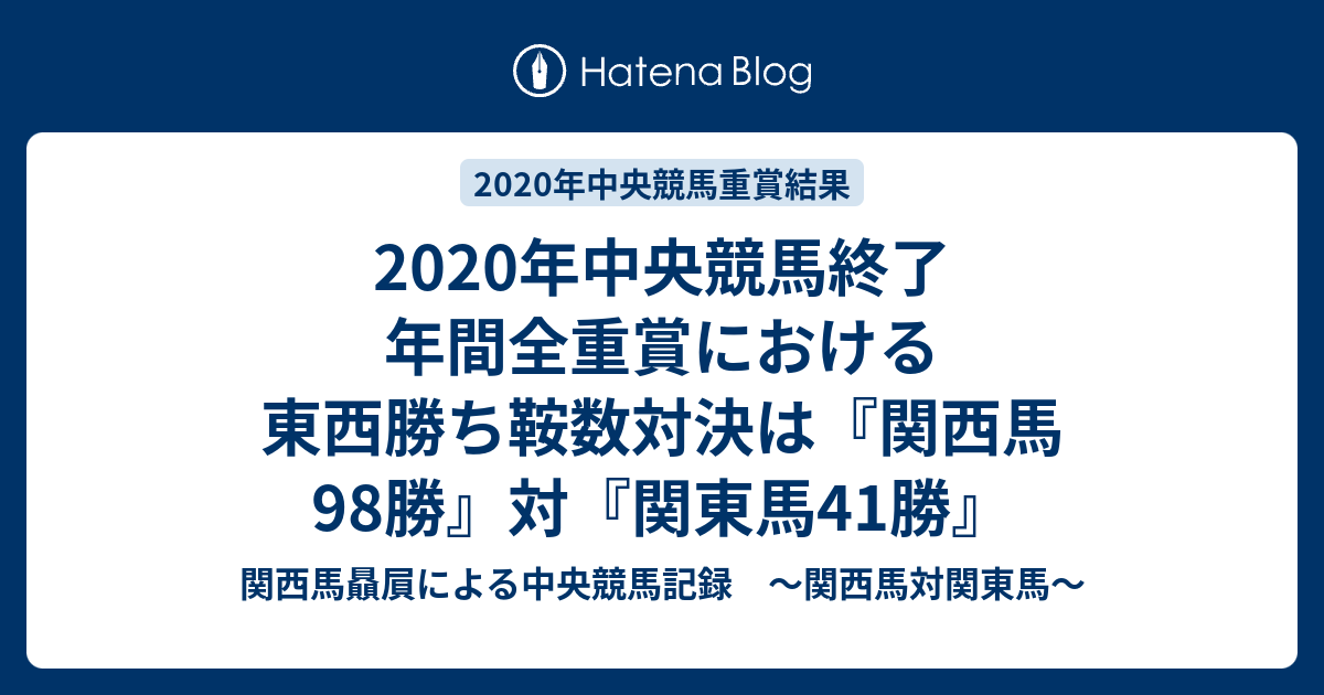 2020年中央競馬終了 年間全重賞における東西勝ち鞍数対決は 関西馬98勝 対 関東馬41勝 関西馬贔屓による中央競馬記録 関西馬対関東馬