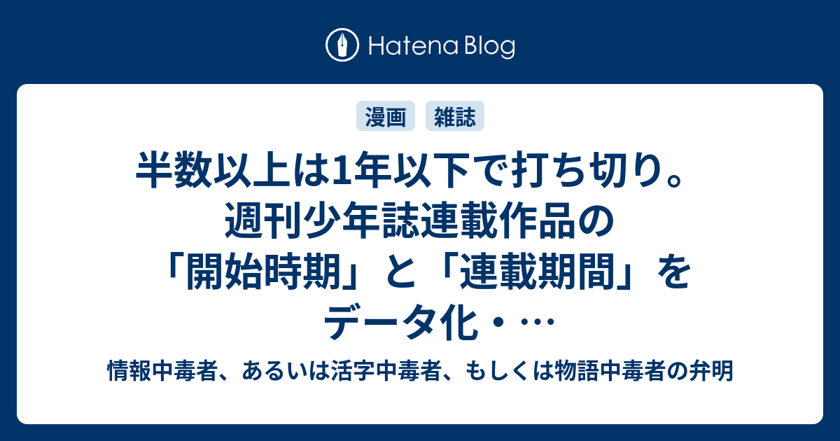 半数以上は1年以下で打ち切り 週刊少年誌連載作品の 開始時期 と 連載期間 をデータ化 可視化してみてわかる その厳しさ 情報中毒者 あるいは活字中毒者 もしくは物語中毒者の弁明