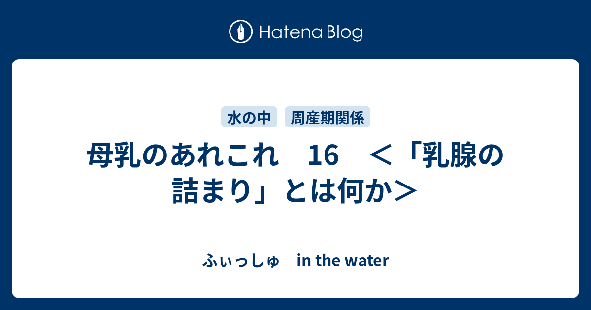 母乳のあれこれ 16 乳腺の詰まり とは何か ふぃっしゅ In The Water