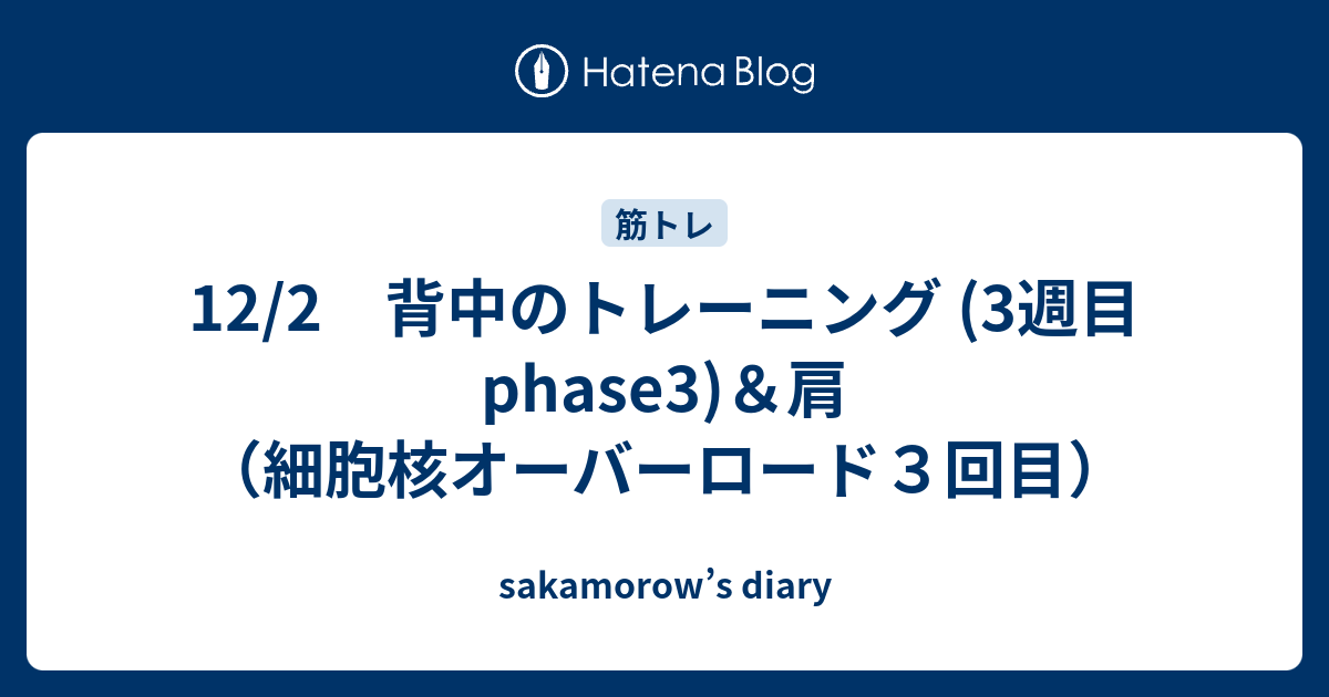 12 2 背中のトレーニング 3週目 Phase3 肩 細胞核オーバーロード３回目 Sakamorow S Diary
