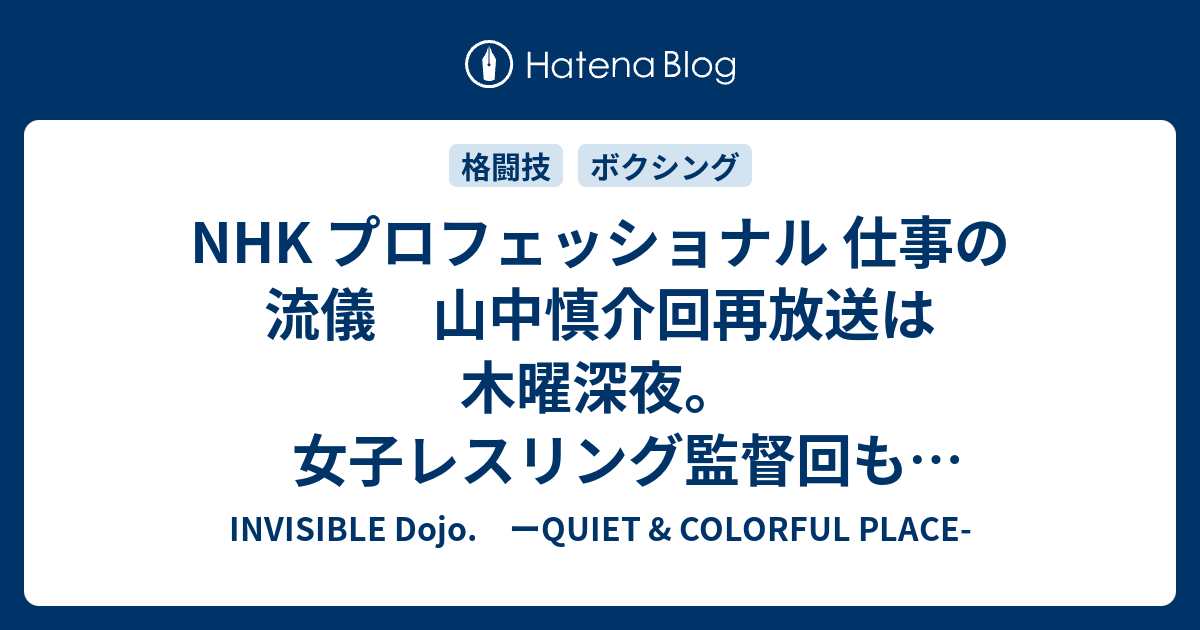 Nhk プロフェッショナル 仕事の流儀 山中慎介回再放送は木曜深夜 女子レスリング監督回も今後再放送予定 Invisible D ーquiet Colorful Place