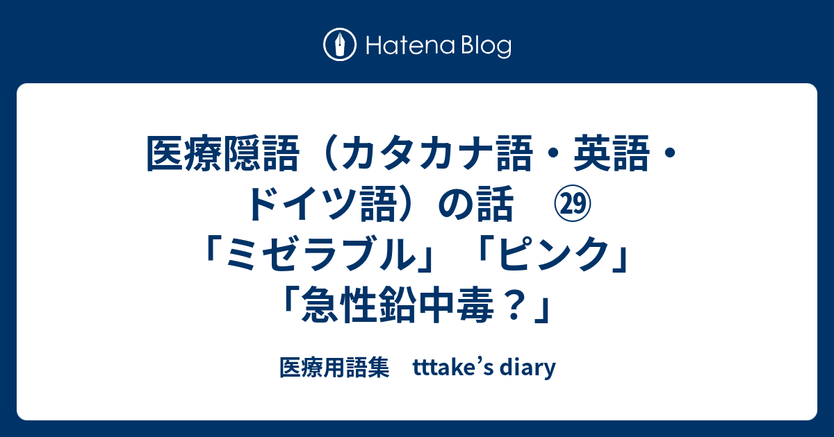 医療隠語 カタカナ語 英語 ドイツ語 の話 ミゼラブル ピンク 急性鉛中毒 医療用語集 Tttake S Diary