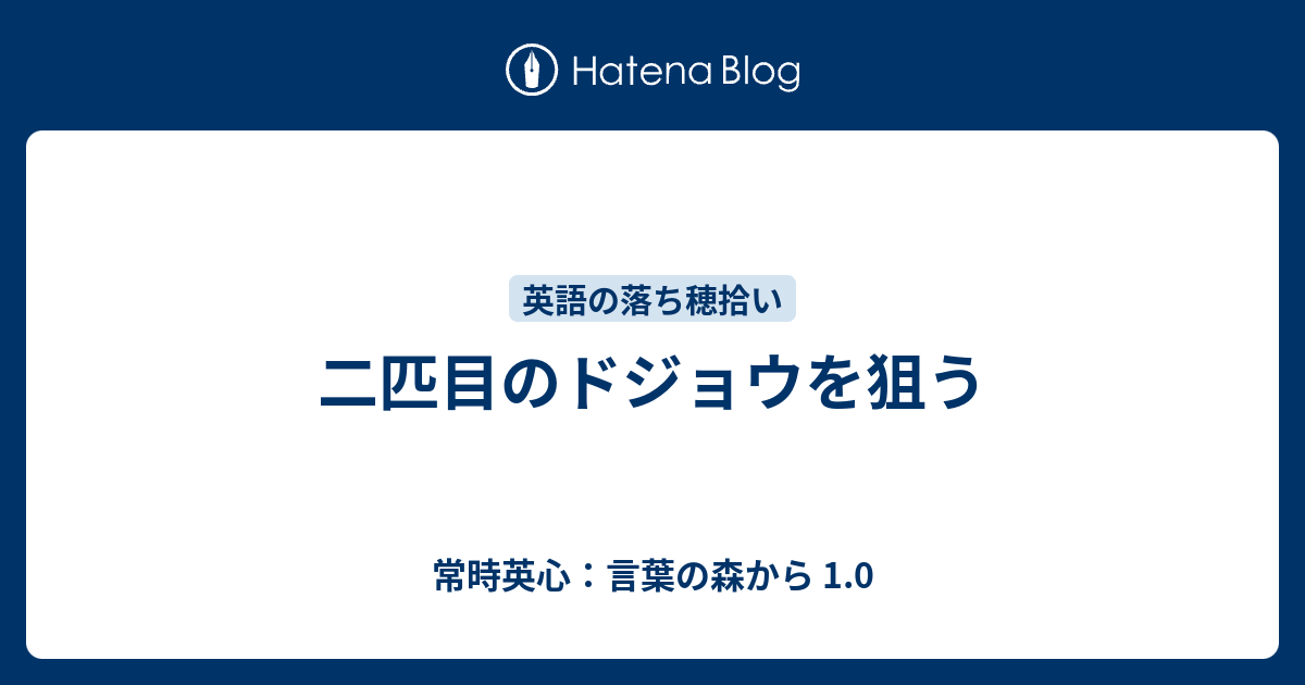 二匹目のドジョウを狙う 常時英心 言葉の森から 1 0