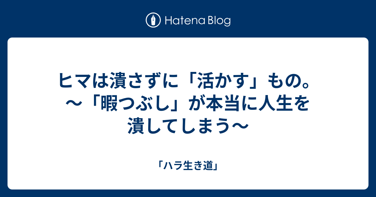 ヒマは潰さずに 活かす もの 暇つぶし が本当に人生を潰してしまう ハラ生き道