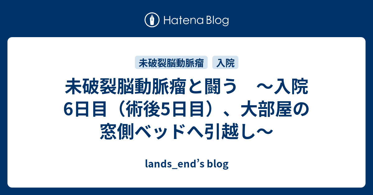 未破裂脳動脈瘤と闘う 入院6日目 術後5日目 大部屋の窓側ベッドへ引越し Lands End S Blog