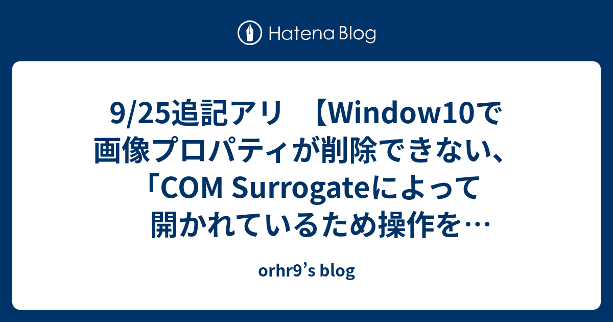 9/25追記アリ 【Window10で画像プロパティが削除できない、「COM Surrogateによって開かれているため操作を完了できません