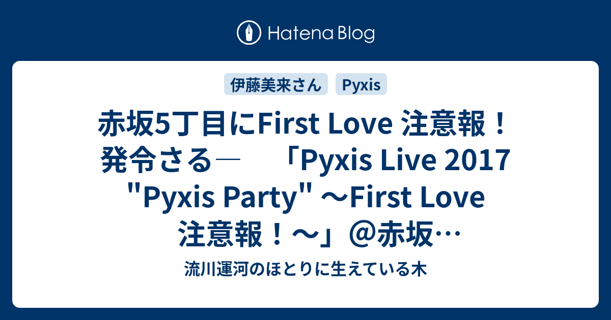 赤坂5丁目にfirst Love 注意報 発令さる Pyxis Live 17 Pyxis Party First Love 注意報 赤坂blitzプレビュー 流川運河のほとりに生えている木