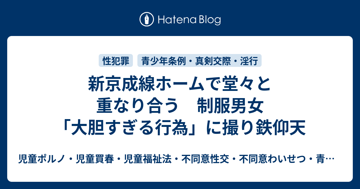 新京成線ホームで堂々と重なり合う 制服男女 大胆すぎる行為 に撮り鉄仰天 児童ポルノ 児童買春 児童福祉法 監護者性交 強制わいせつ 青少年条例 不正アクセス禁止法 わいせつ電磁的記録記録被告事件弁護人 奥村徹弁護士の見解 弁護士直通050 5861 8888 Hp3