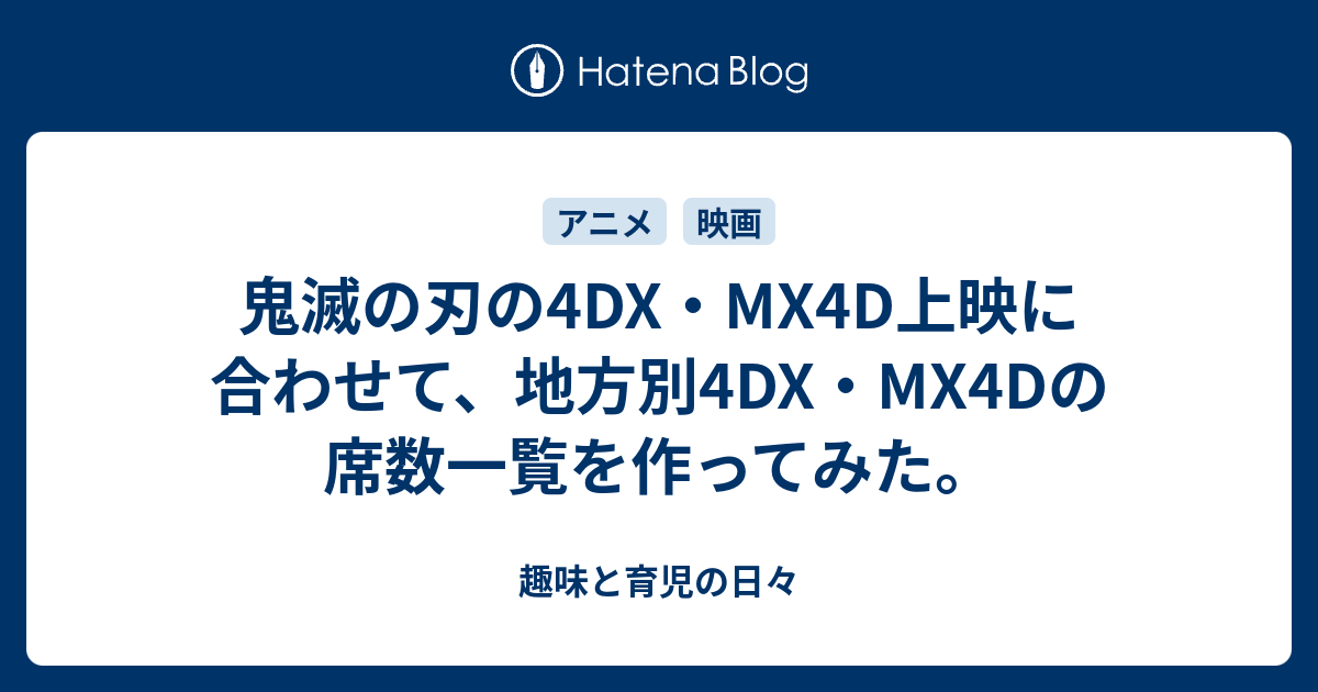 鬼滅の刃の4dx Mx4d上映に合わせて 地方別4dx Mx4dの席数一覧を作ってみた 趣味と育児の日々