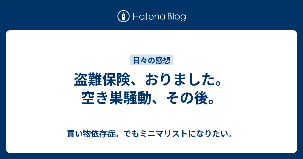 盗難保険 おりました 空き巣騒動 その後 買い物依存症 でもミニマリストになりたい