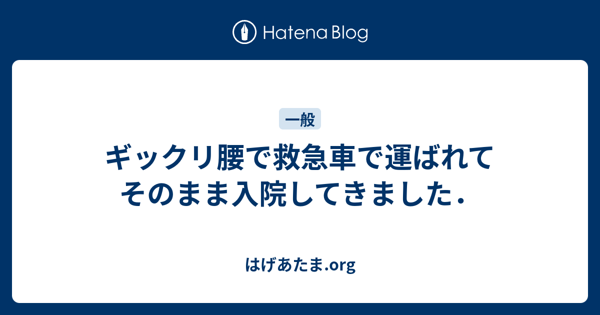 ギックリ腰で救急車で運ばれてそのまま入院してきました はげあたま Org