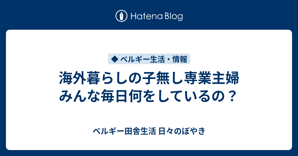 海外暮らしの子無し専業主婦 みんな毎日何をしているの ベルギー日記 ただいま無職 ひきこもり中