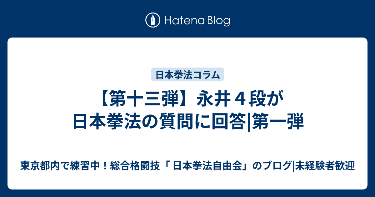 第十三弾 永井４段が日本拳法の質問に回答 第一弾 東京都内で練習中 総合格闘技 日本拳法自由会 のブログ 未経験者歓迎