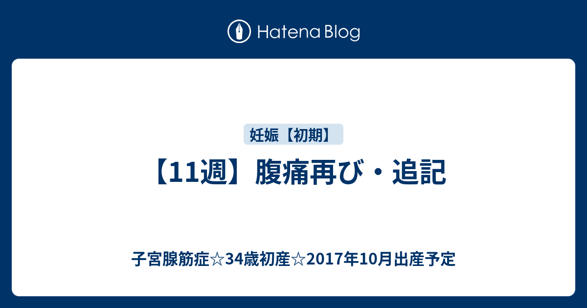 11週 腹痛再び 追記 子宮腺筋症 34歳初産 17年10月出産予定