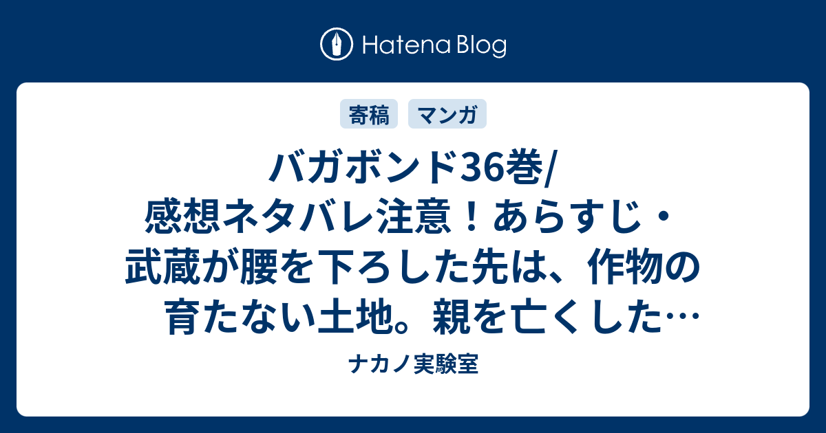 バガボンド36巻 感想ネタバレ注意 あらすじ 武蔵が腰を下ろした先は 作物の育たない土地 親を亡くした子供と共に開墾 マンガ ナカノ実験室