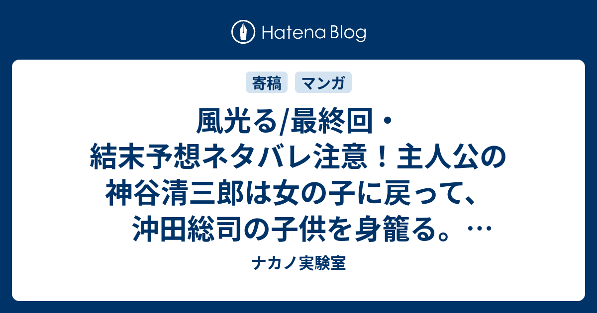 風光る 最終回 結末予想ネタバレ注意 主人公の神谷清三郎は女の子に戻って 沖田総司の子供を身籠る Comic ナカノ実験室