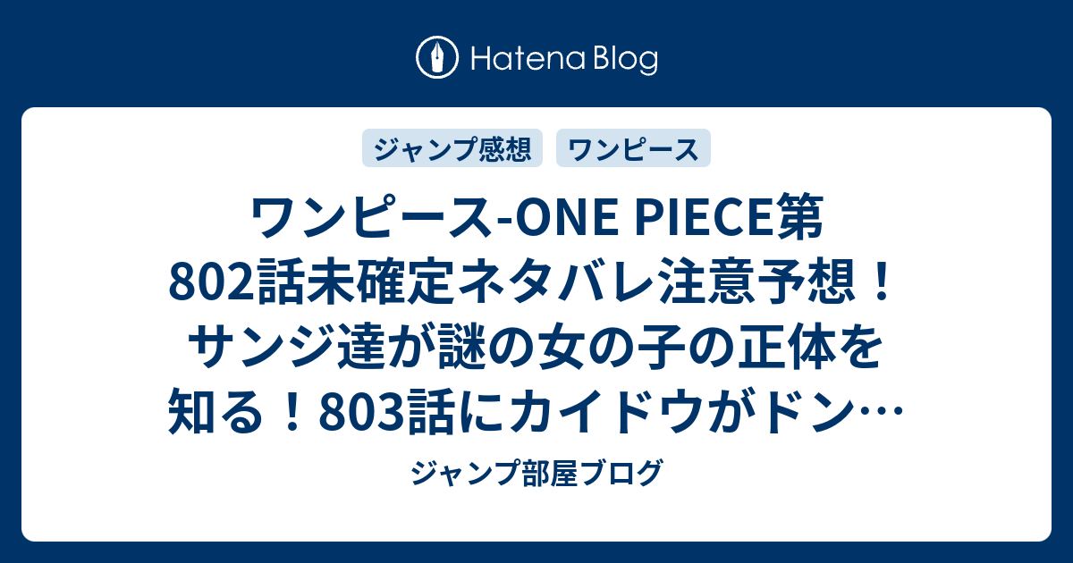 ワンピース One Piece 第802話未確定ネタバレ注意予想 サンジ達が謎の女の子の正体を知る 803話にカイドウがドンと出現して続く ジャンプ感想未来 画バレzipなし ジャンプ部屋ブログ