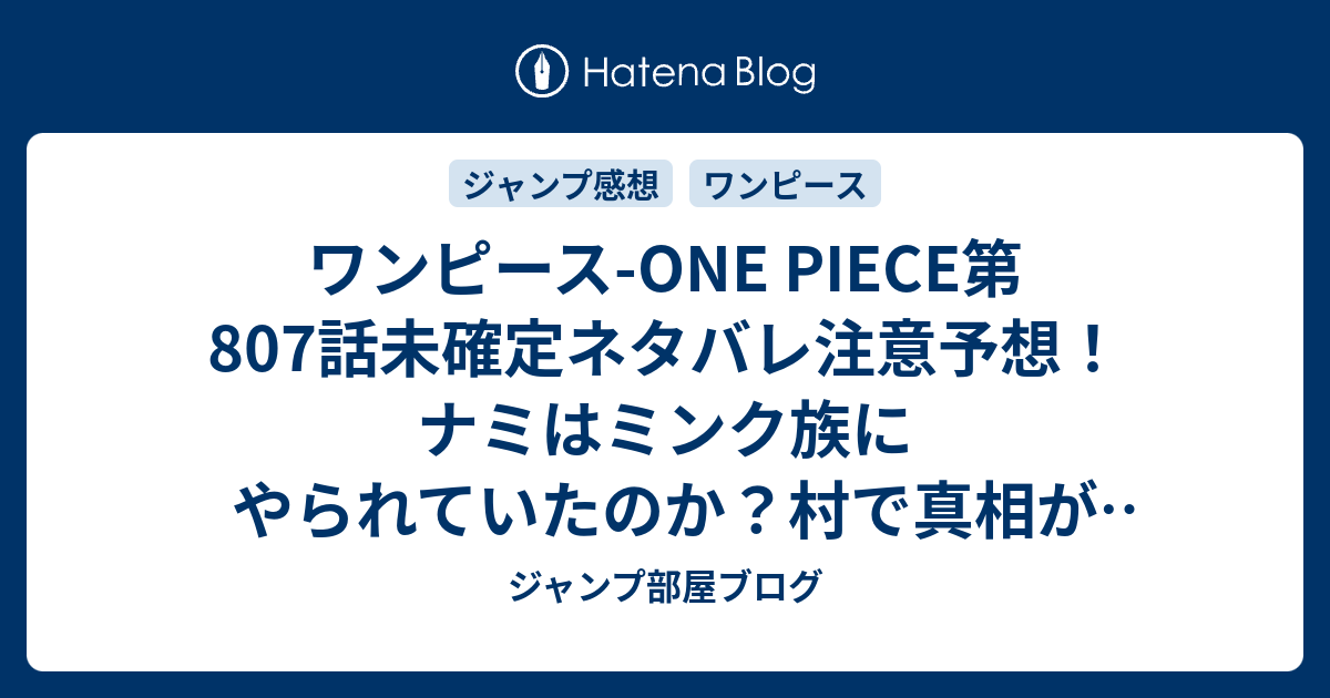 ワンピース One Piece第807話未確定ネタバレ注意予想 ナミはミンク族にやられていたのか 村で真相が判明 808話でサンジ達も出てくる ジャンプ感想未来 画バレなし ジャンプ部屋ブログ