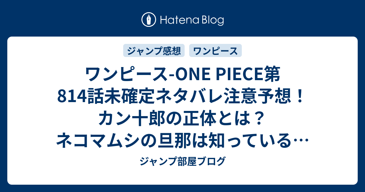 ワンピース One Piece第814話未確定ネタバレ注意予想 カン十郎の正体とは ネコマムシの旦那は知っている 815話でビッグマム海賊団出現 ジャンプ感想未来 画バレなし ジャンプ部屋ブログ