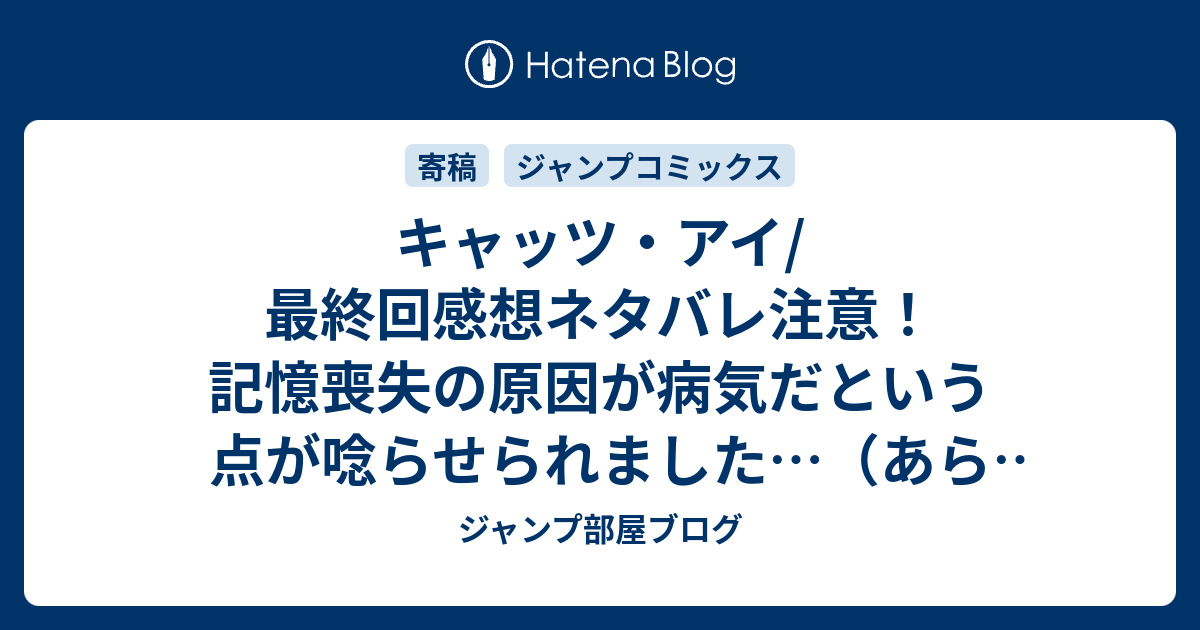 キャッツ アイ 最終回感想ネタバレ注意 記憶喪失の原因が病気だという点が唸らせられました あらすじ ジャンプ部屋ブログ