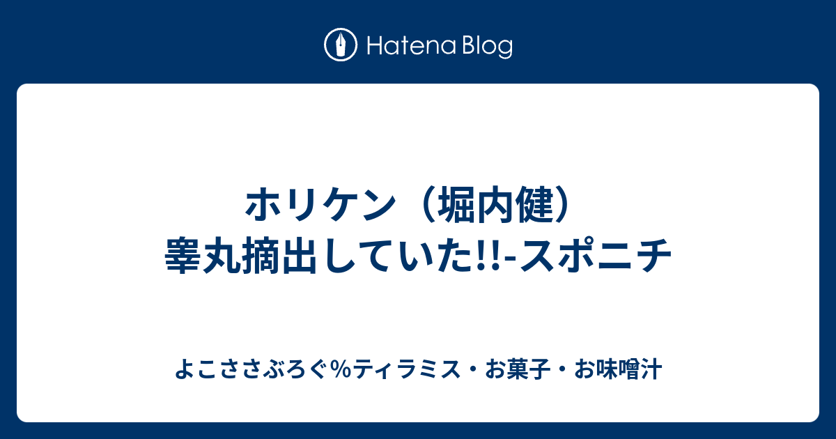 ホリケン 堀内健 睾丸摘出していた スポニチ よこささぶろぐ ティラミス お菓子 お味噌汁