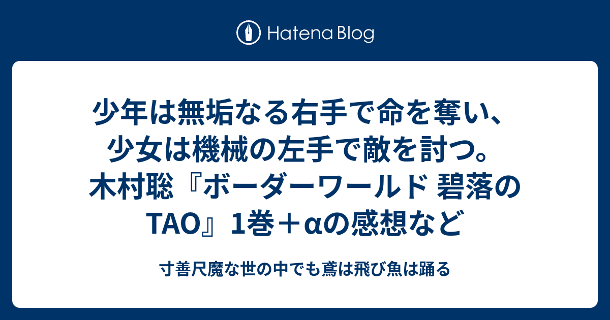 少年は無垢なる右手で命を奪い 少女は機械の左手で敵を討つ 木村聡 ボーダーワールド 碧落のtao 1巻 Aの感想など 寸善尺魔な世の中でも鳶は飛び魚は踊る