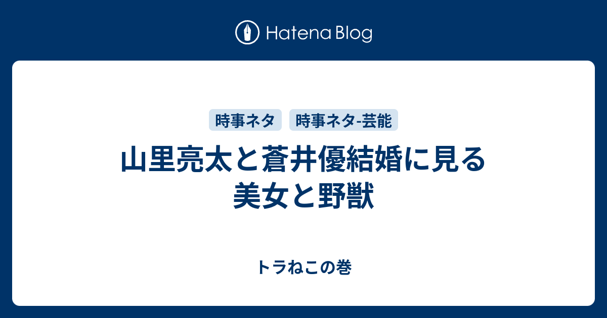 山里亮太と蒼井優結婚に見る美女と野獣 トラねこの巻