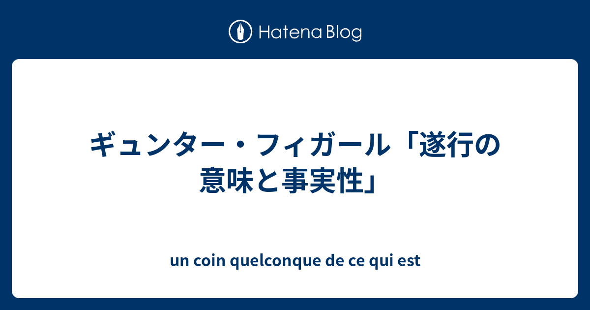 ギュンター フィガール 遂行の意味と事実性 Un Coin Quelconque De Ce Qui Est