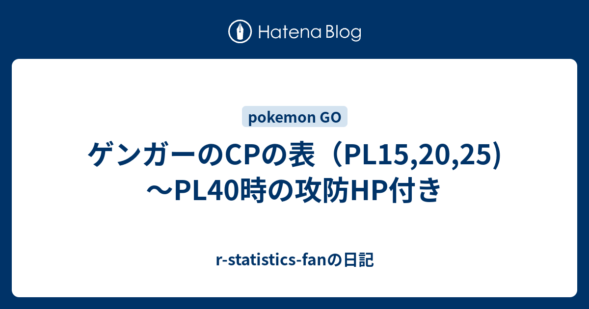 ゲンガーのcpの表 Pl15 25 Pl40時の攻防hp付き R Statistics Fanの日記