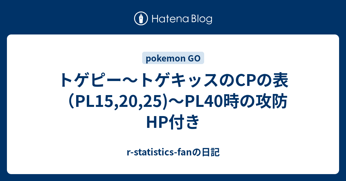 トゲピー トゲキッスのcpの表 Pl15 25 Pl40時の攻防hp付き R Statistics Fanの日記