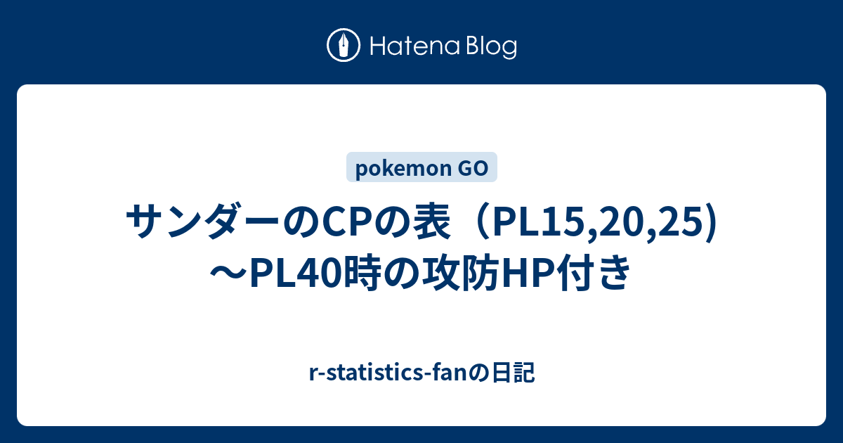 サンダーのcpの表 Pl15 25 Pl40時の攻防hp付き R Statistics Fanの日記