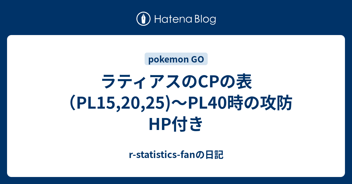 ラティアスのcpの表 Pl15 25 Pl40時の攻防hp付き R Statistics Fanの日記