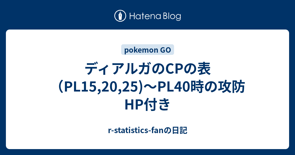 ディアルガのcpの表 Pl15 25 Pl40時の攻防hp付き R Statistics Fanの日記