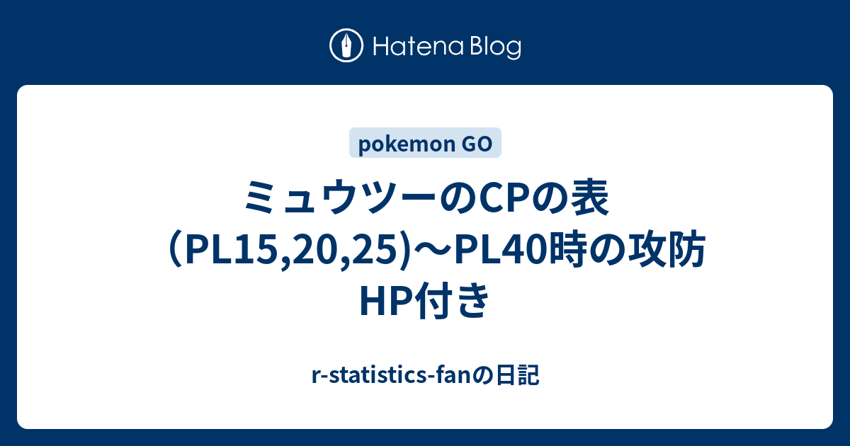 ミュウツーのcpの表 Pl15 25 Pl40時の攻防hp付き R Statistics Fanの日記