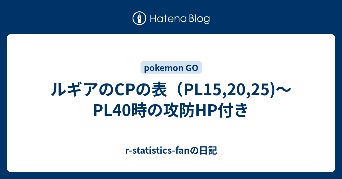 ルギアのcpの表 Pl15 25 Pl40時の攻防hp付き R Statistics Fanの日記