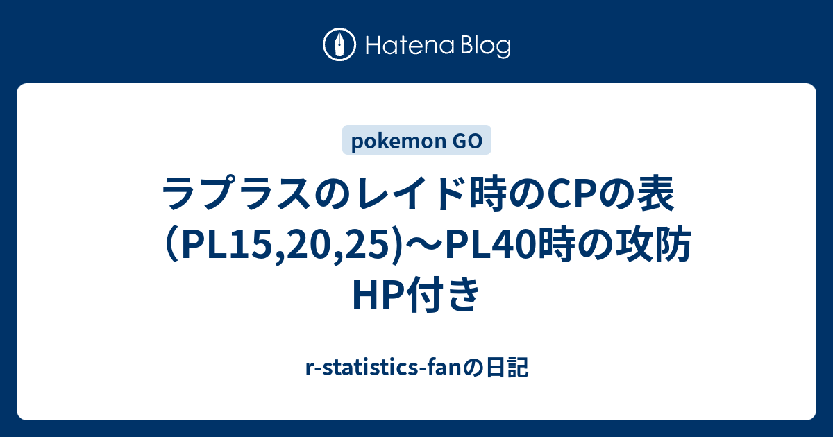 ラプラスのレイド時のcpの表 Pl15 25 Pl40時の攻防hp付き R Statistics Fanの日記