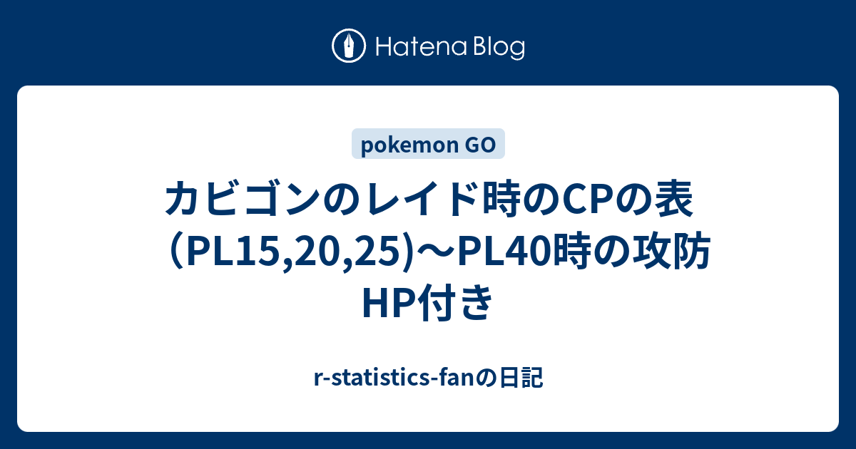 カビゴンのレイド時のcpの表 Pl15 25 Pl40時の攻防hp付き R Statistics Fanの日記