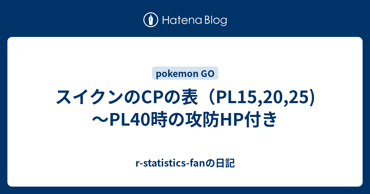 スイクンのcpの表 Pl15 25 Pl40時の攻防hp付き R Statistics Fanの日記