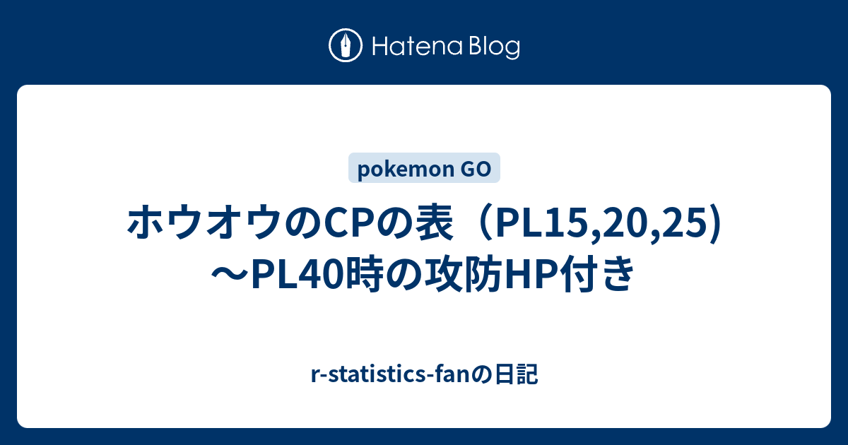 ホウオウのcpの表 Pl15 25 Pl40時の攻防hp付き R Statistics Fanの日記