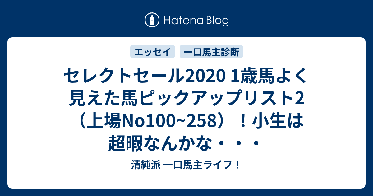 セレクトセール 1歳馬よく見えた馬ピックアップリスト2 上場no100 258 小生は超暇なんかな 清純派 一口馬主ライフとパドック予想師 誠意の競馬日記と反省