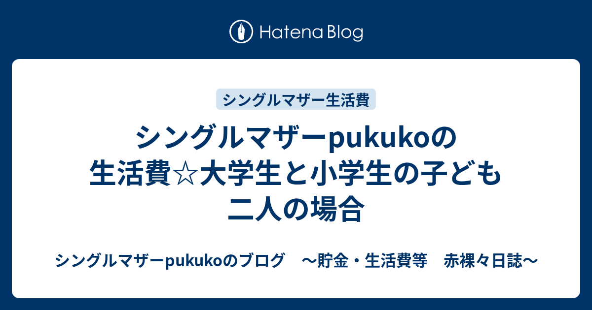 シングルマザーpukukoの生活費 大学生と小学生の子ども二人の場合 シングルマザーpukukoのブログ 貯金 生活費等 赤裸々日誌