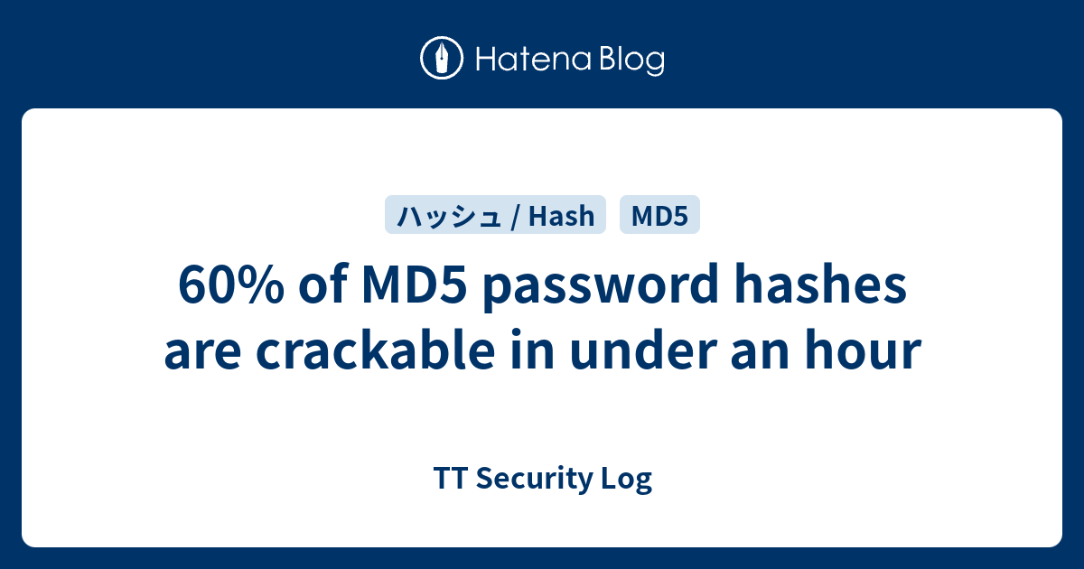 60% of MD5 password hashes are crackable in under an hour - TT Security Log