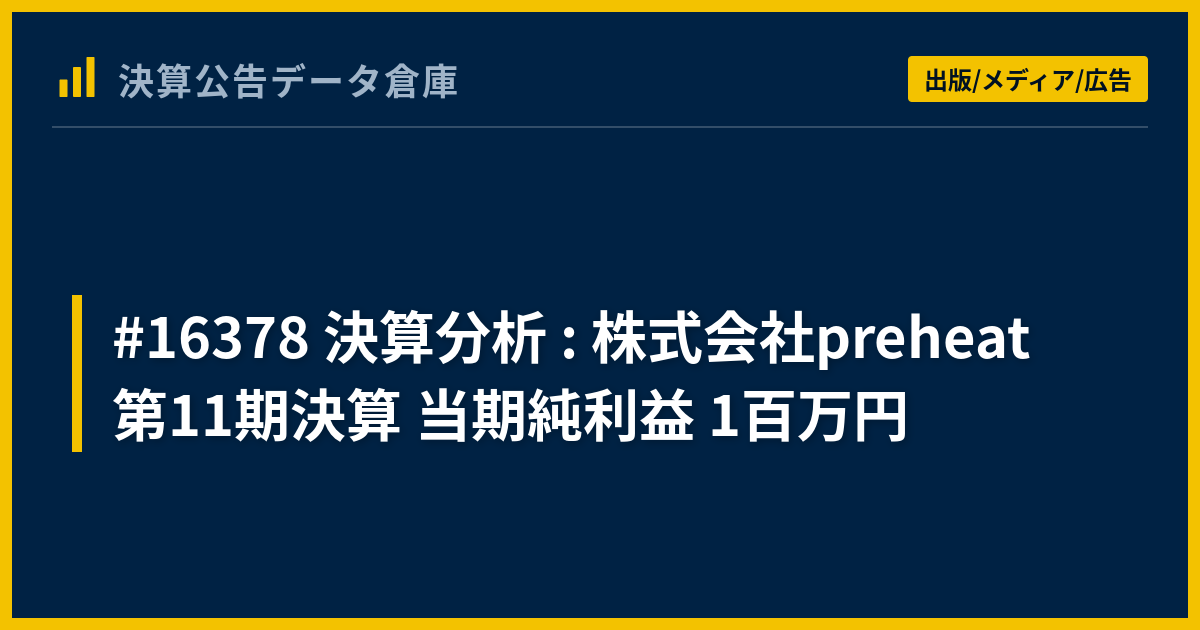 #16378 決算分析 : 株式会社preheat 第11期決算 当期純利益 1百万円 - 決算公告データ倉庫