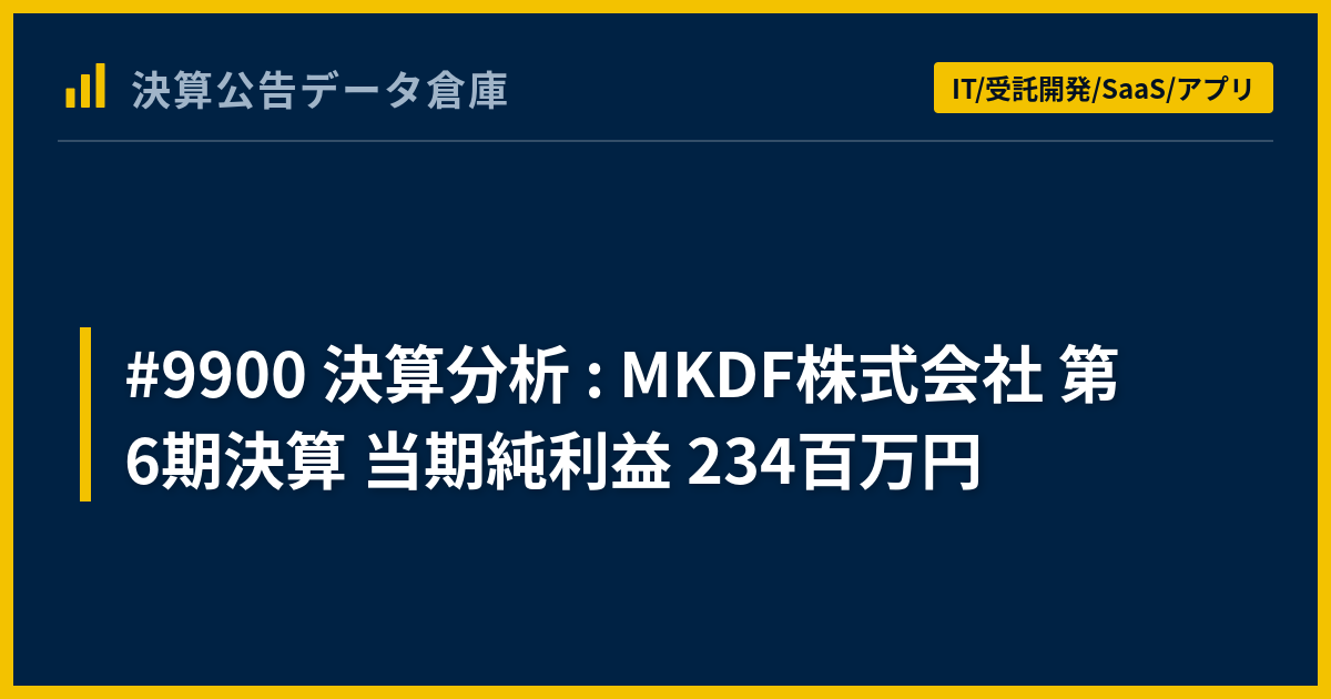 #9900 決算分析 : MKDF株式会社 第6期決算 当期純利益 234百万円 - 決算公告データ倉庫