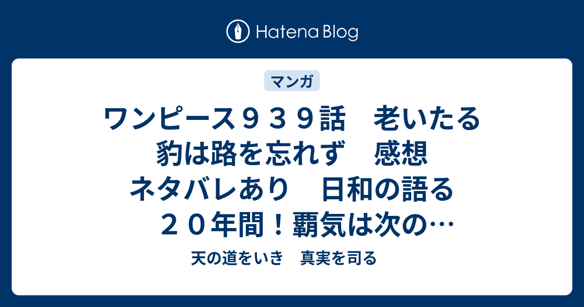 ワンピース９３９話 老いたる豹は路を忘れず 感想 ネタバレあり 日和の語る２０年間 覇気は次のステージへ 天の道をいき 真実を司る