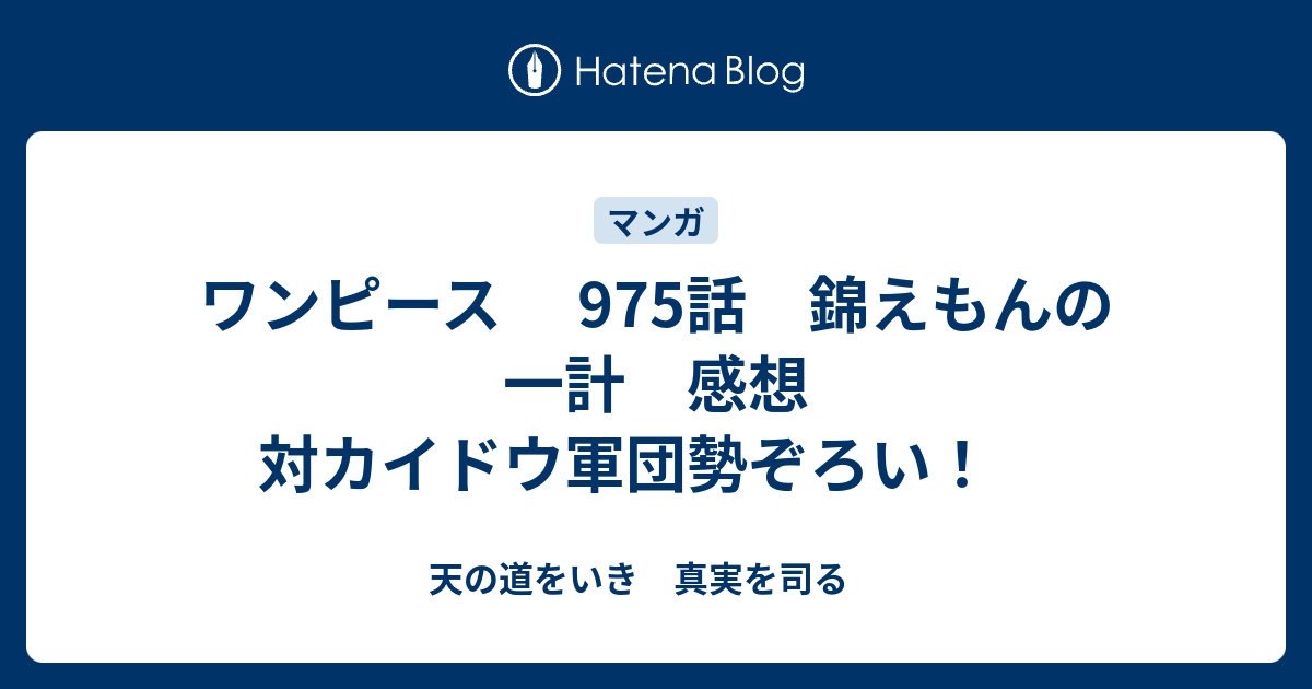 ワンピース 975話 錦えもんの一計 感想 対カイドウ軍団勢ぞろい 天の道をいき 真実を司る