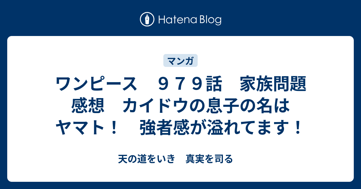 ワンピース ９７９話 家族問題 感想 カイドウの息子の名はヤマト 強者感が溢れてます 天の道をいき 真実を司る