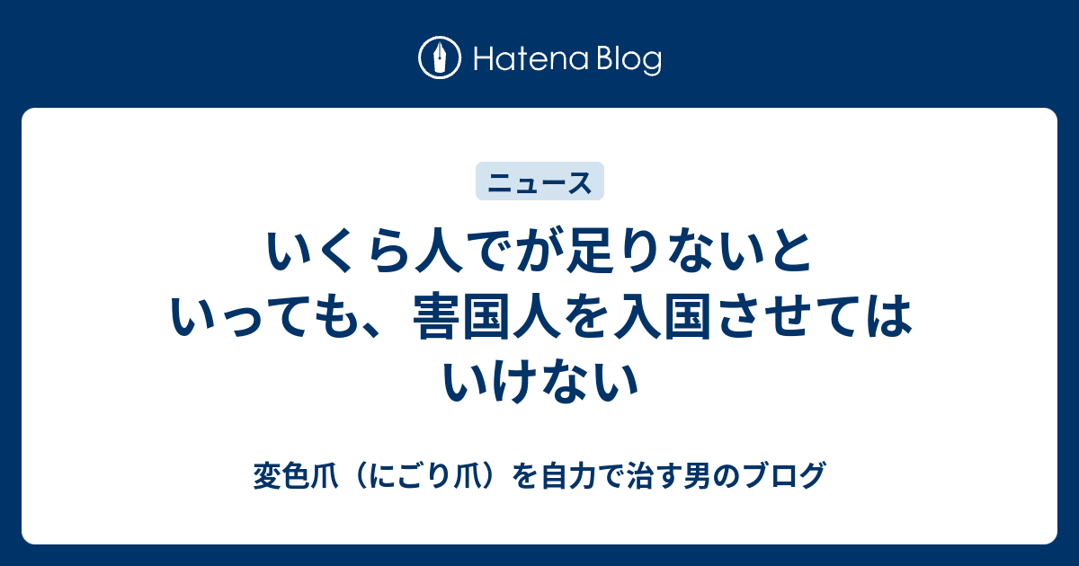 いくら人でが足りないといっても、害国人を入国させてはいけない - 変色爪（にごり爪）を自力で治す男のブログ